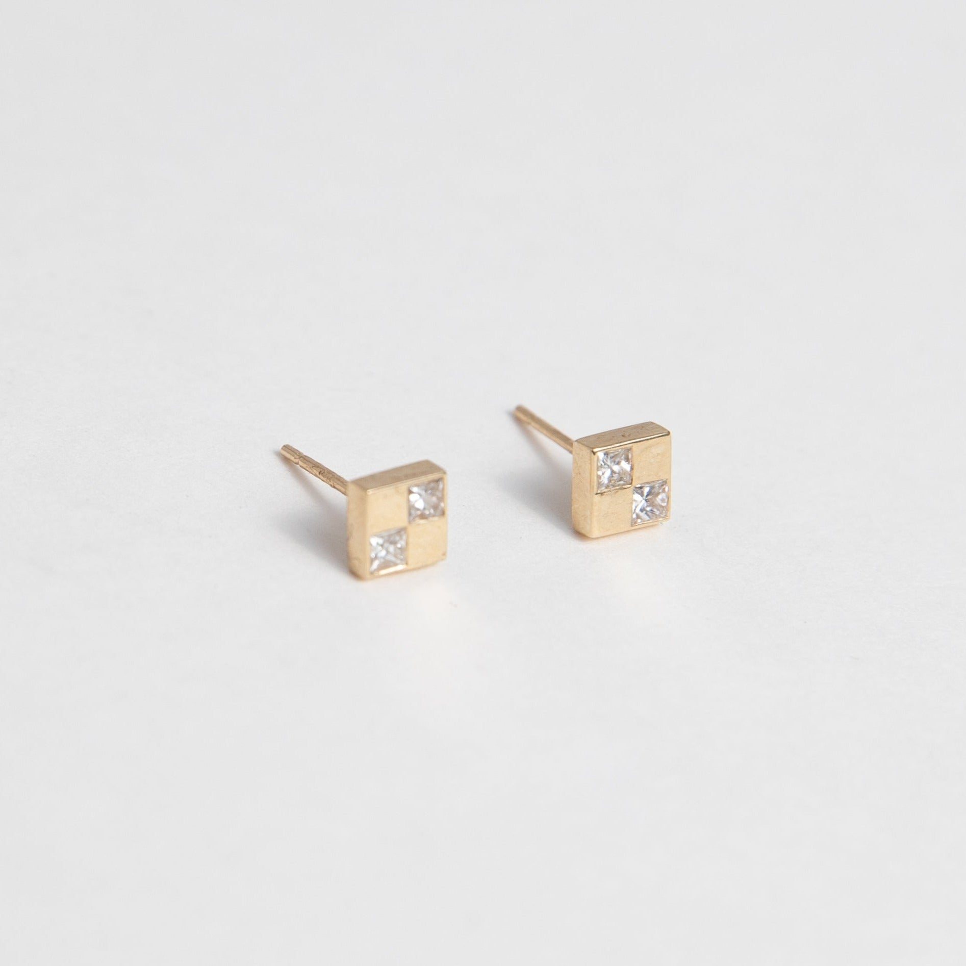Minimal Sudu Stud Earrings in 14k Yellow Gold and Natural White Diamonds by SHW fine Jewelry in NYC