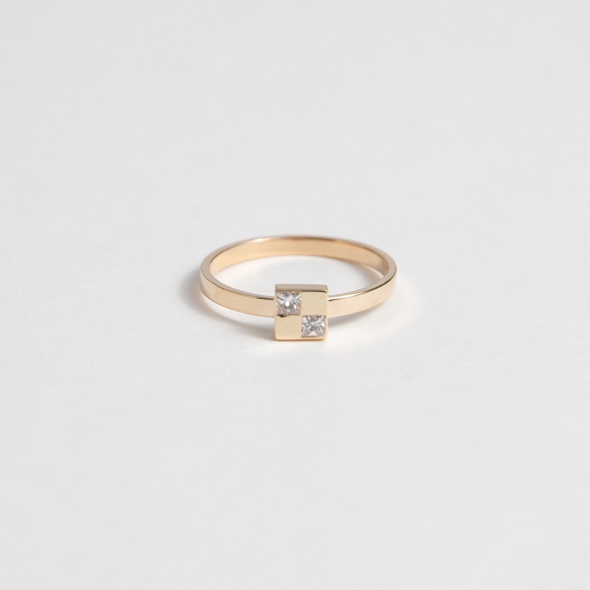 Sudu Unique Ring in 14k Yellow Gold set with princess cut square diamonds by SHW Fine Jewelry New York City
