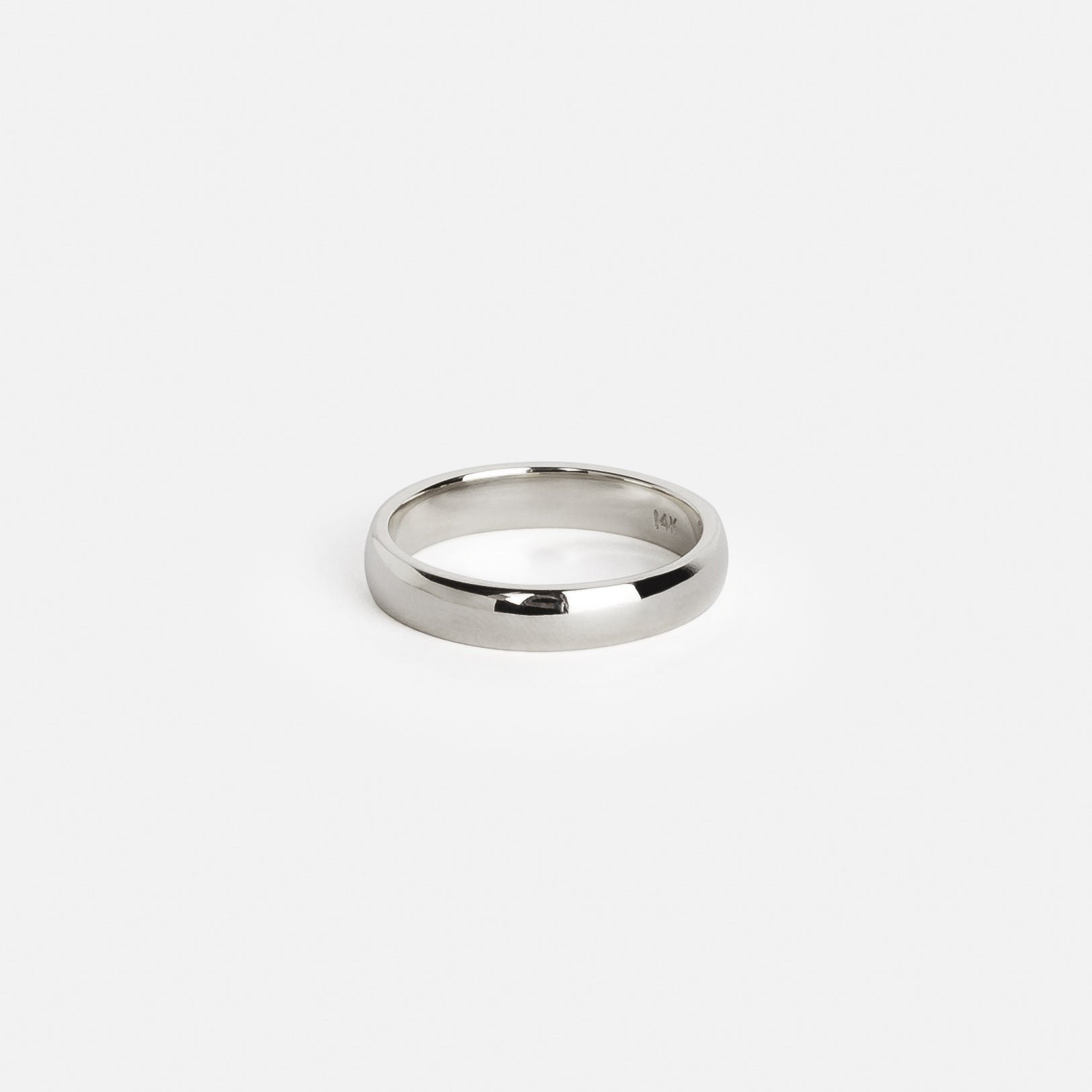 14k white gold 4mm domed wedding band with classic rounded shape