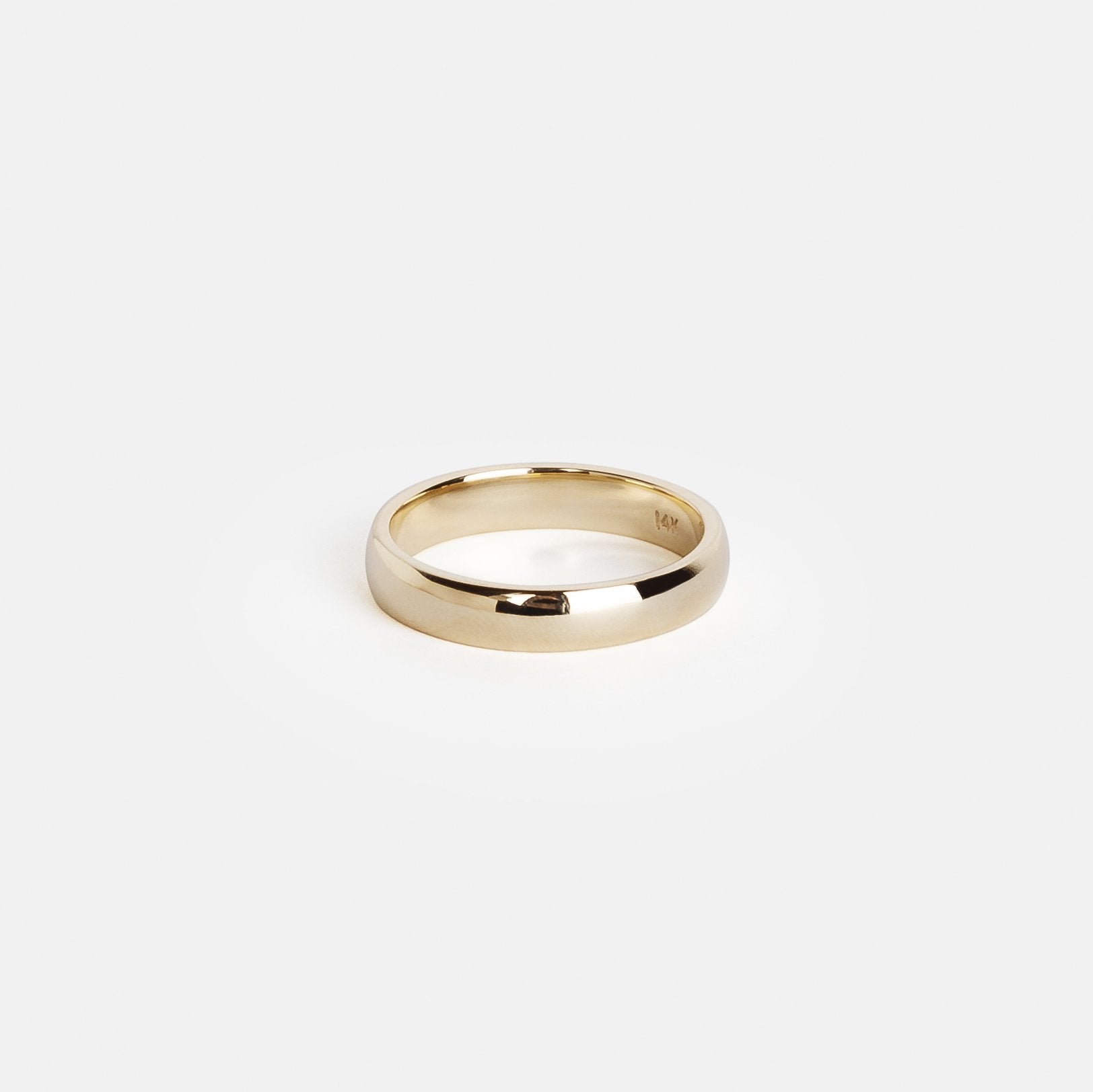 14k yellow gold 4mm domed wedding band with smooth rounded profile