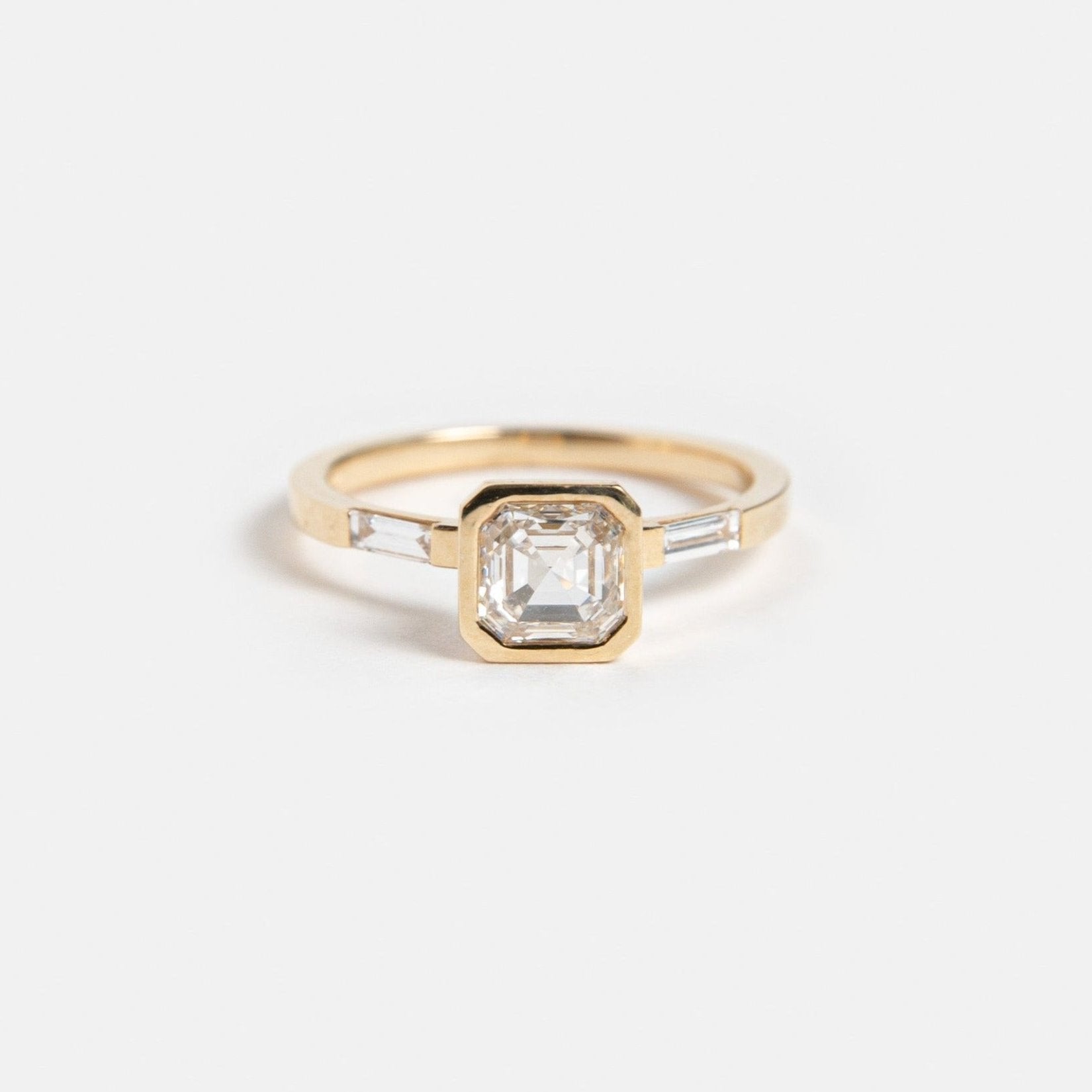 Cool Stones Set on Band Bezel Engagement Ring 1ct Asscher Square Emerald Bagguete Cut Lab grown Diamond 14k yellow gold by SHW fine jewelry
