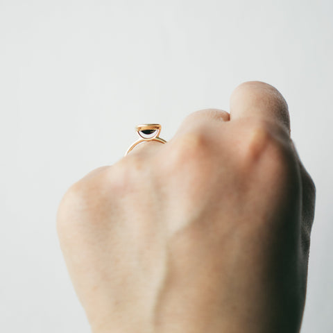 Lida Thin Ring in 14k Gold set with an oval cut garnet By SHW Fine Jewelry NYC