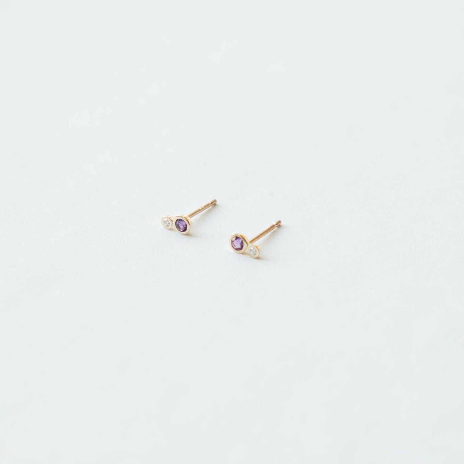 Designer Kiki Stud Earrings in 14k Yellow Gold with Amethyst and White Diamond by SHW fine Jewelry in NYC