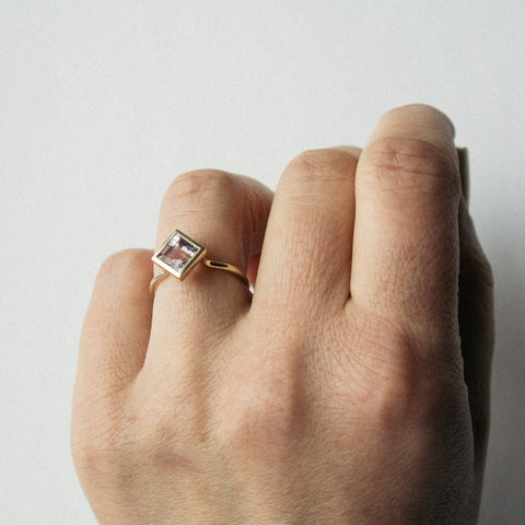 Minimal Tisa Ring with square amethyst in 14k yellow gold by SHW Fine Jewelry made in NYC