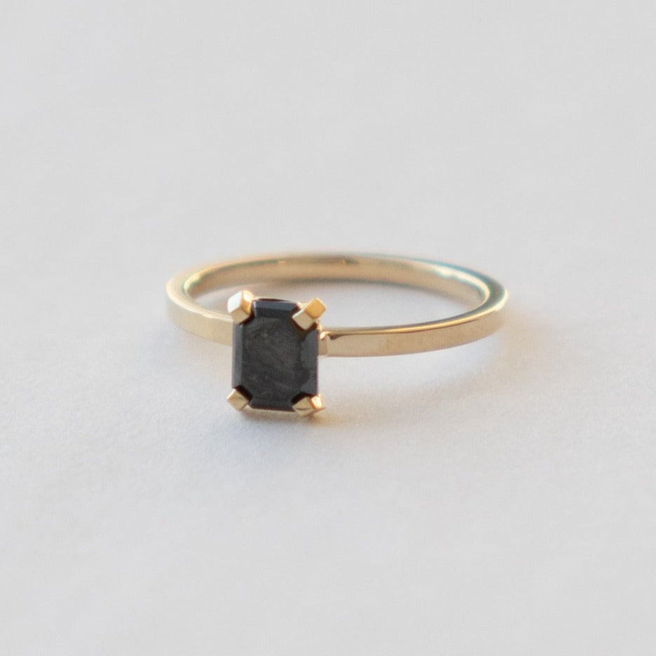 Inga  Designer Ring in 14k Gold set with 0.78ct emerald cut black diamond by SHW Fine Jewelry NYC