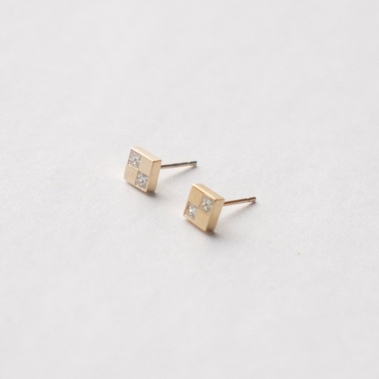 Minimalist Sudu Stud Earrings in 14k Yellow Gold and Natural White Diamonds by SHW fine Jewelry in NYC