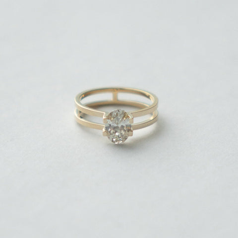Mes Double-band Ring in 14k Gold set with 1ct oval cut lab-grown diamond By SHW Fine Jewelry NYC