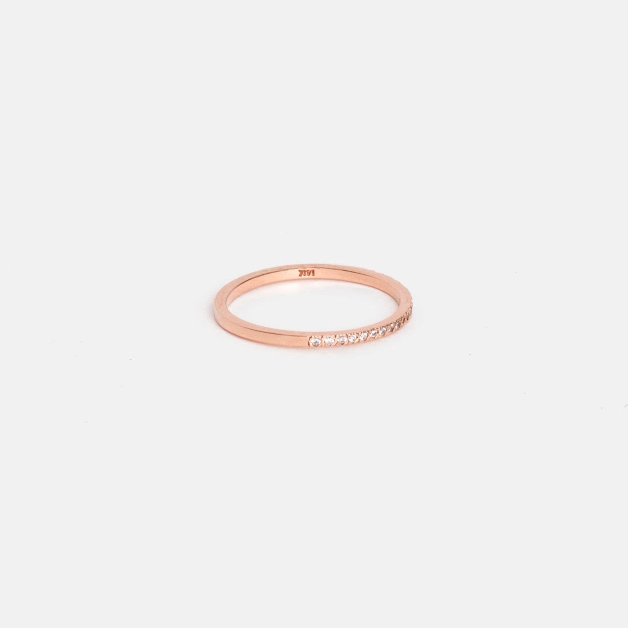 Eile Thin Ring in 14k Rose Gold set with White Diamonds By SHW Fine Jewelry NYC