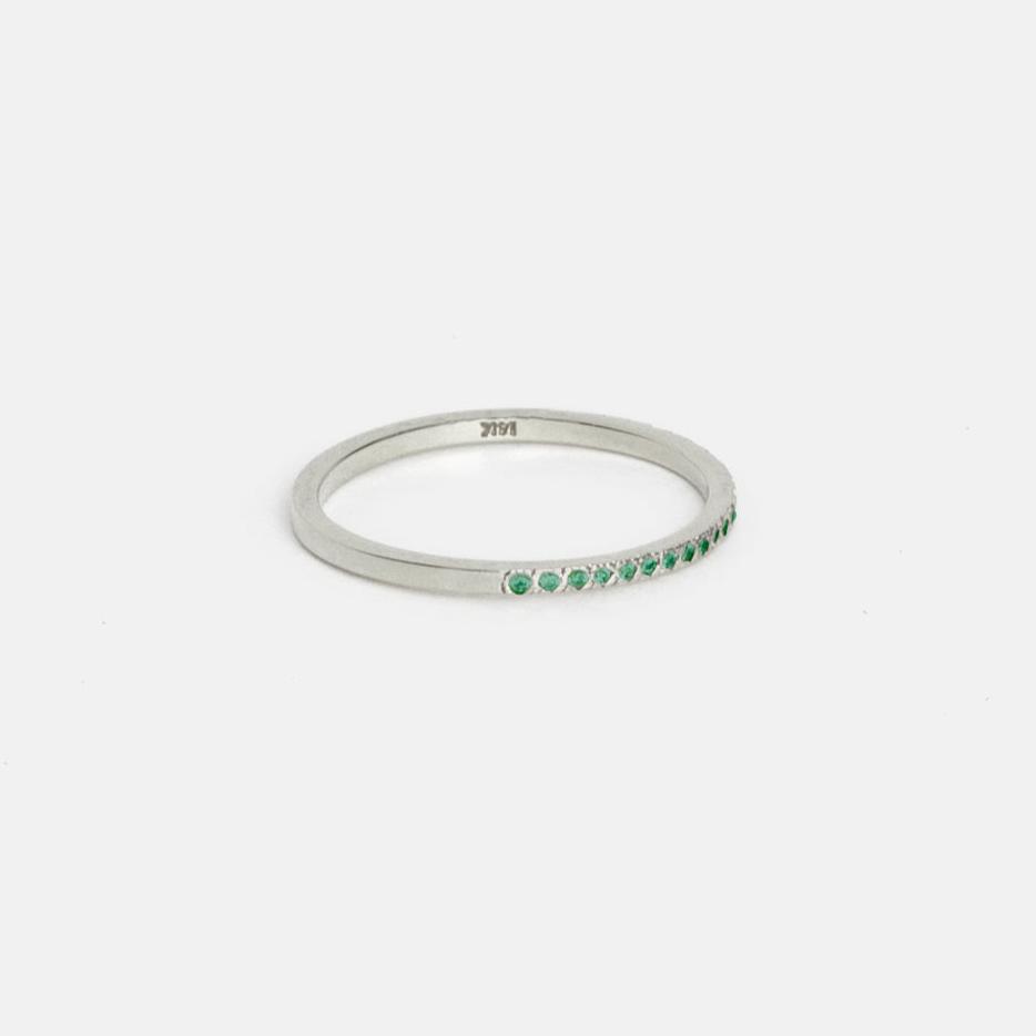 Simple Looking Thin Flat Wedding Band with Pave Diamonds stackable in Solid 14k, 18k gold by SHW best fine jewelry shop in New York City