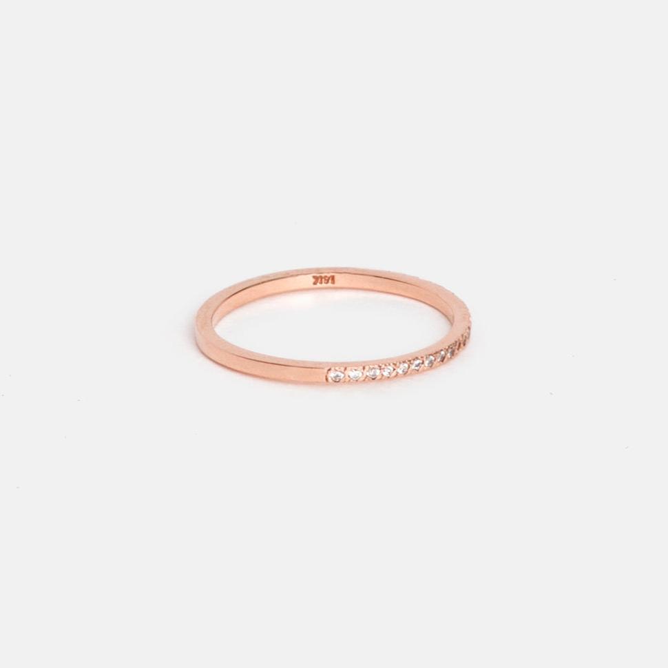 Minimalist Thinner Wedding Band with Pave black diamonds in Solid 14k yellow gold by SHW coolest fine jewelry store in NYC near me