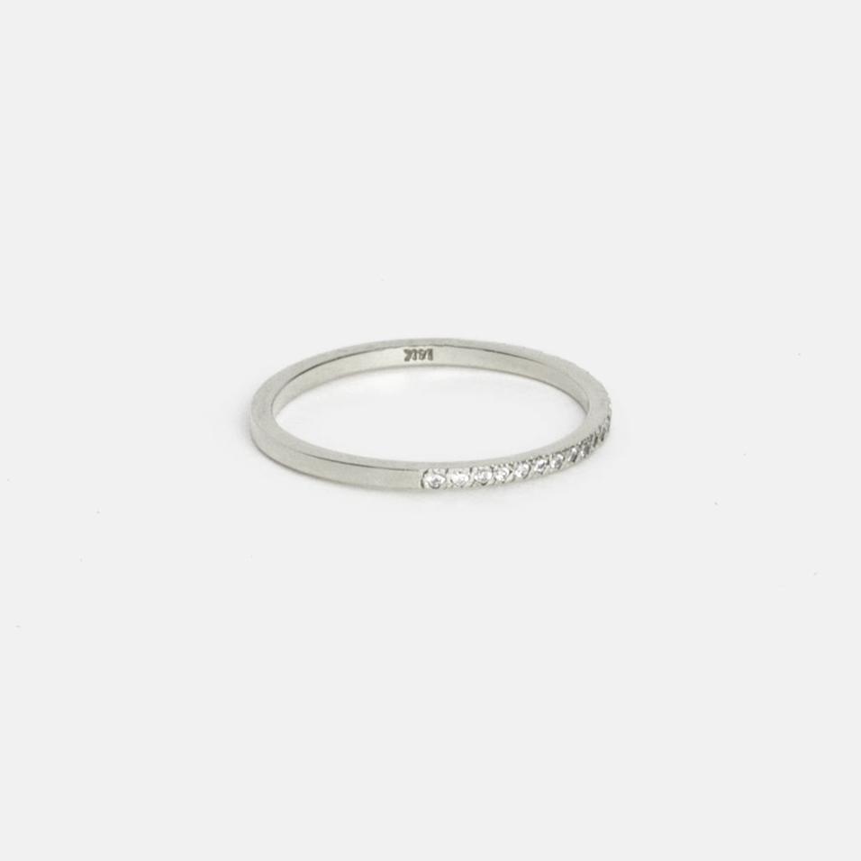 Unique Halfway Pave Emeralds Engagement Band with Thin and Flat profile in Solid 14, 18 karat gold by SHW famous fine jewelry shop in NYC