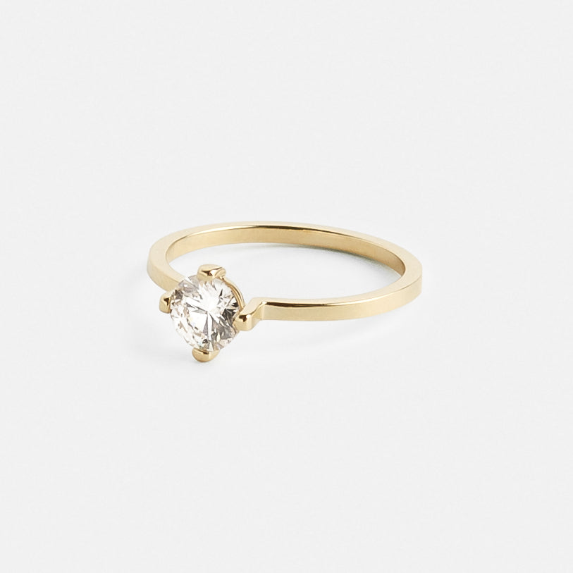 Minimalist Thin Band Engagement Ring with 0.80ct brilliant cut mined diamond in 14 karat yellow gold by SHW coolest fine jewelry stores NYC