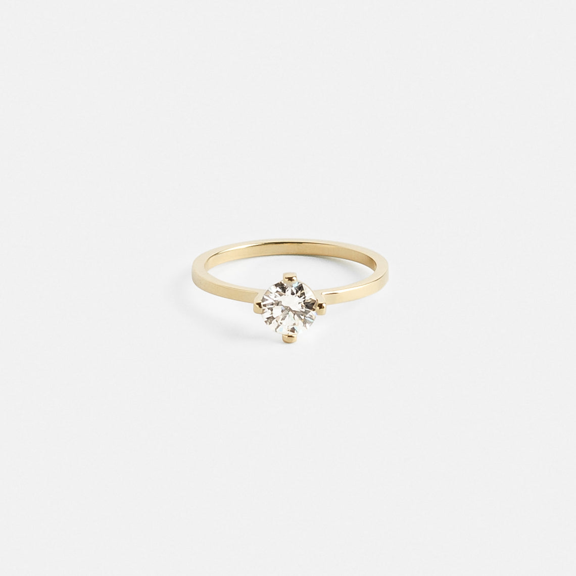 Modern Thinner Stackable Band Engagement Ring with 0.80 carat round white diamond in 14k yellow gold by SHW best fine jewelry store in NYC