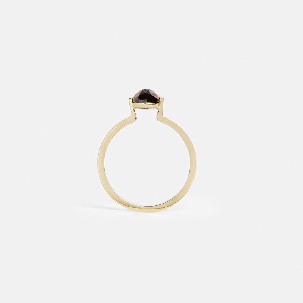 Minimal Prong Setting Engagement Ring with Australia Natural Cognac Champagne Pear Shaped Diamond in 14k gold by SHW fine jewelry store NYC