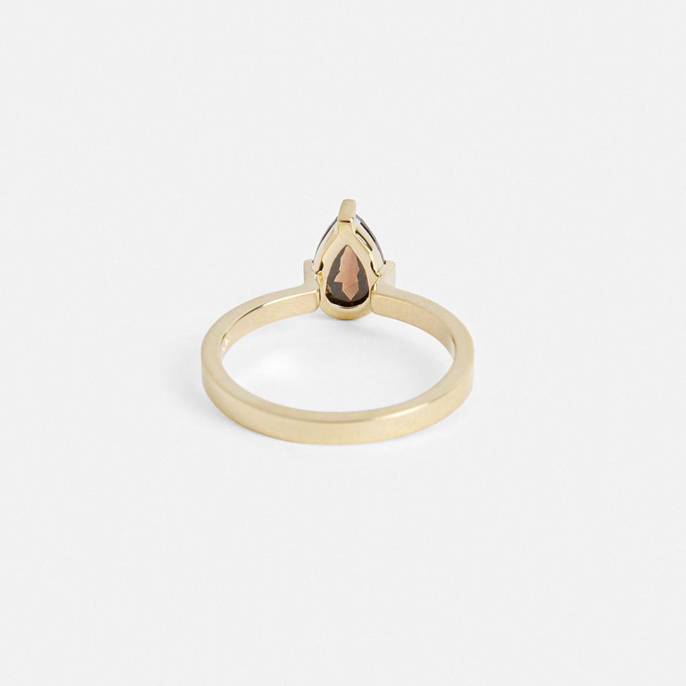Simple Delicate Tabs engagement ring with Cognac Champagne Pear Cut Natural Diamond in 14k yellow gold by SHW cool jewelry stores in NYC