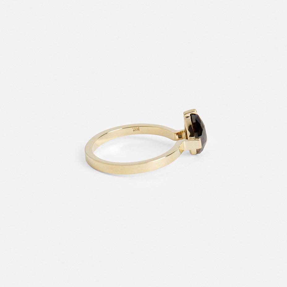 Minimalist Thin Band Engagement Ring with Cognac Champagne Brown Pear Diamond in 14k yellow gold by SHW cool fine jewelry stores in NYC