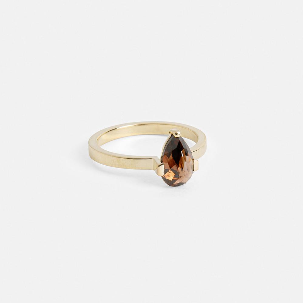 Unique Prong Set Engagement Ring with Cognac Champagne Pear Diamond in 14k yellow gold by SHW best fine jewelry stores in NYC near me
