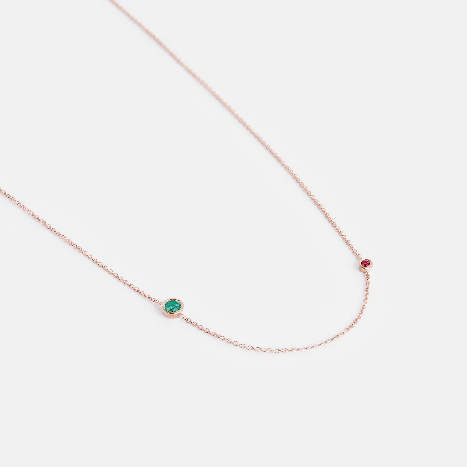 Iba Designer Necklace in 14k Rose Gold set with Emerald and Ruby By SHW Fine Jewelry NYC