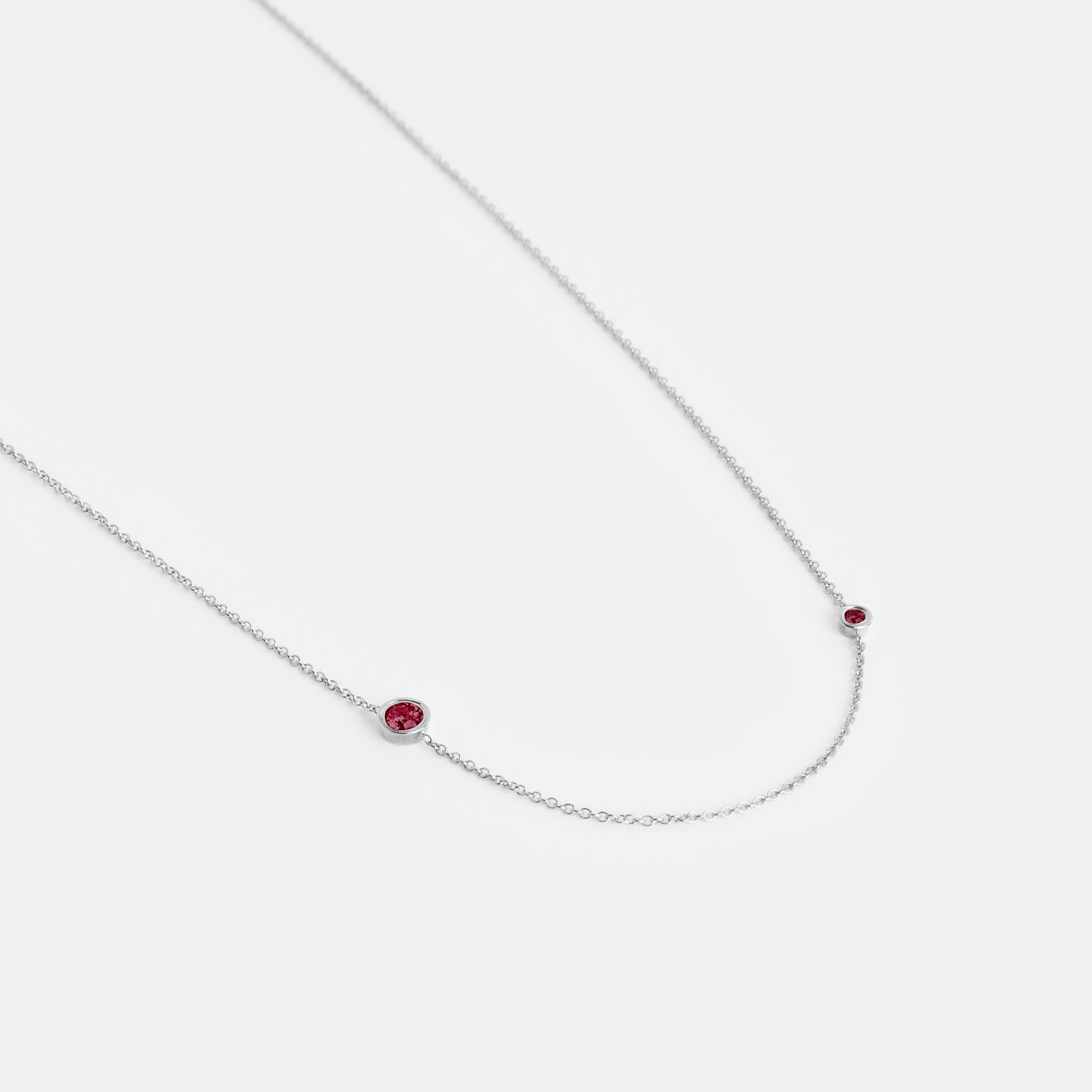 Iba Minimalist Necklace in 14k White Gold set with Rubies By SHW Fine Jewelry NYC
