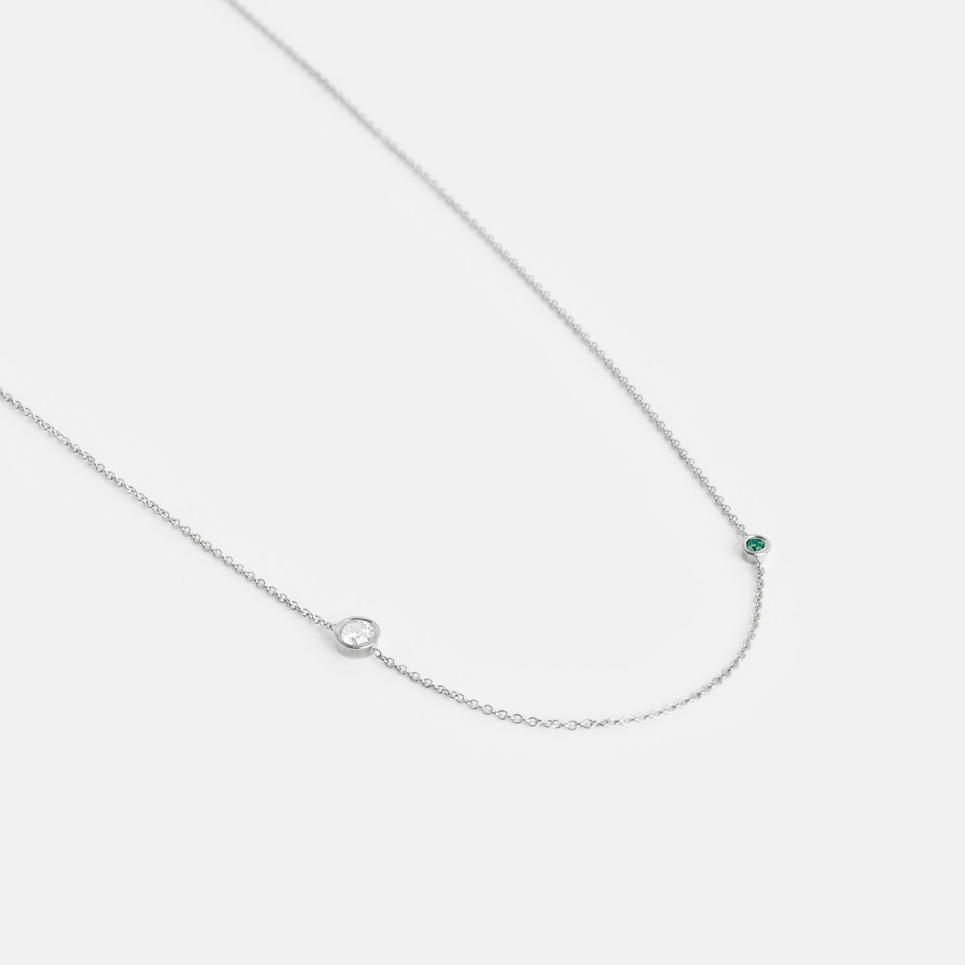 Iba Alternative Necklace in Sterling Silver set with White Diamond and Emerald By SHW Fine Jewelry NYC