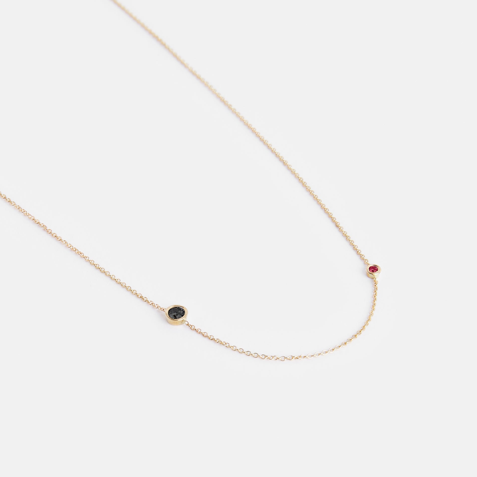 Iba Simple Necklace in 14k Gold set with Black Diamond and Ruby By SHW Fine Jewelry NYC