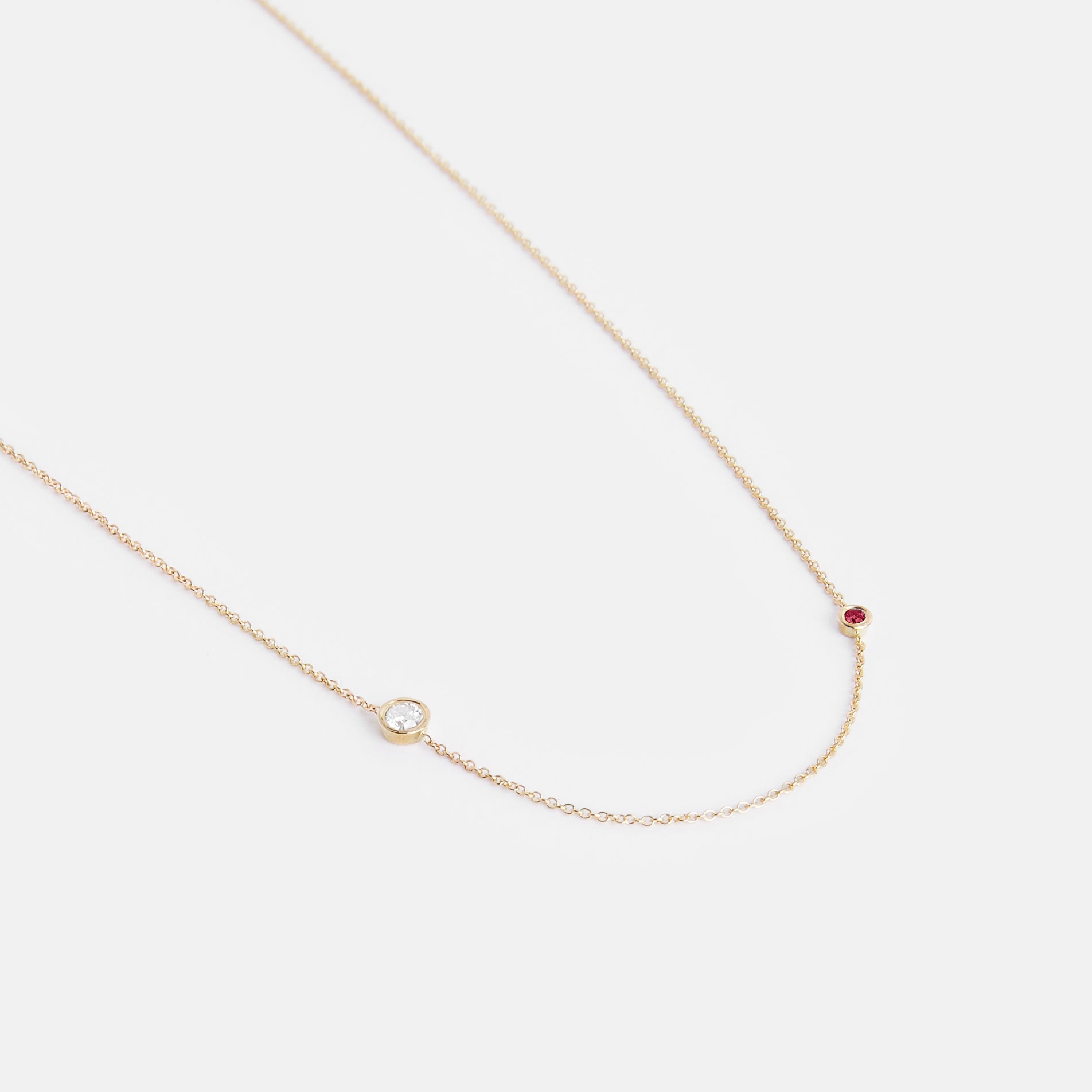 Iba Simple Necklace in 14k Gold set with White Diamond and Ruby By SHW Fine Jewelry NYC