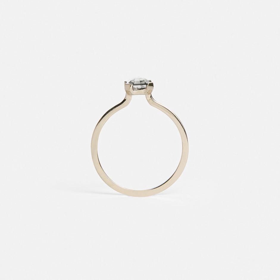 Minimal Prong Engagement Ring with emerald cut salt and pepper diamond from canada in 14 karat white gold by SHW fine jewelry store in NYC