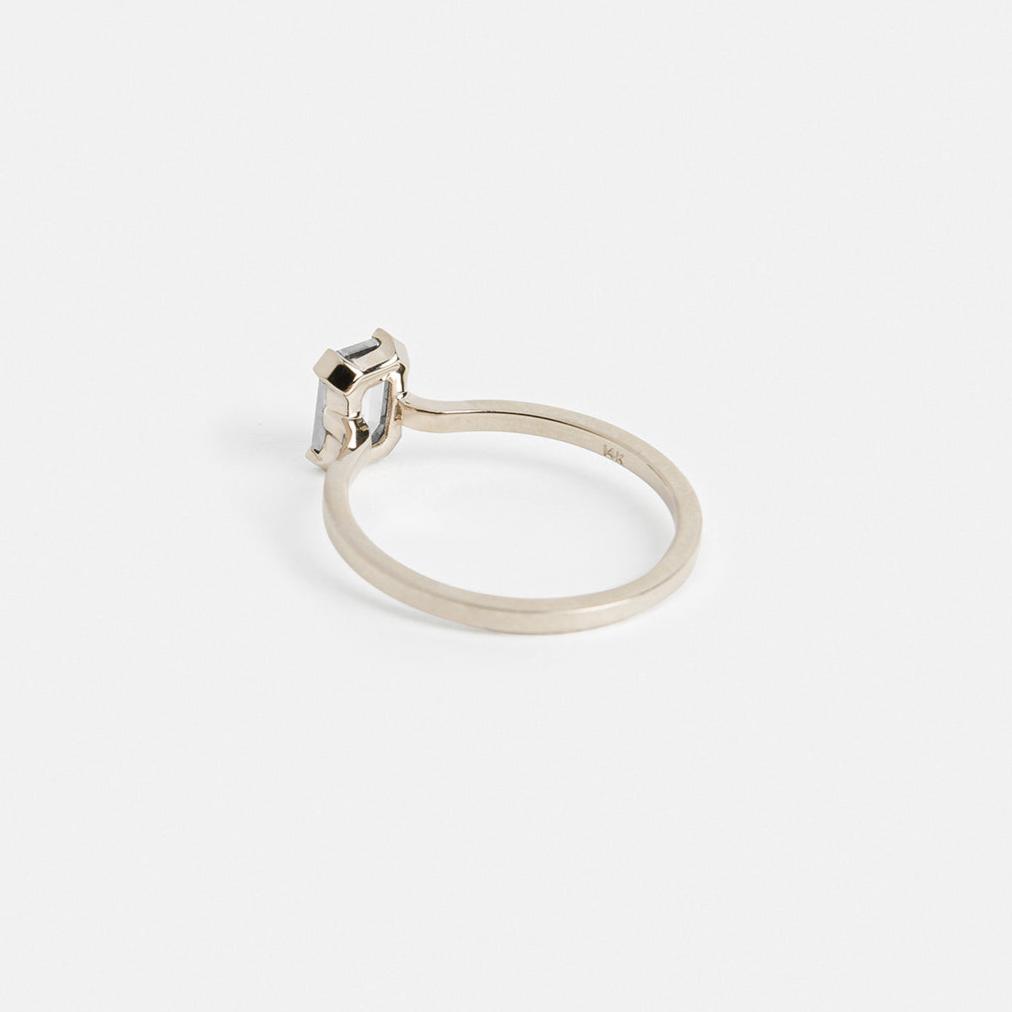Modern Thinner Stackable Band Engagement Ring with mined canadian salt and pepper diamond 14k white gold by SHW best fine jewelry store NYC