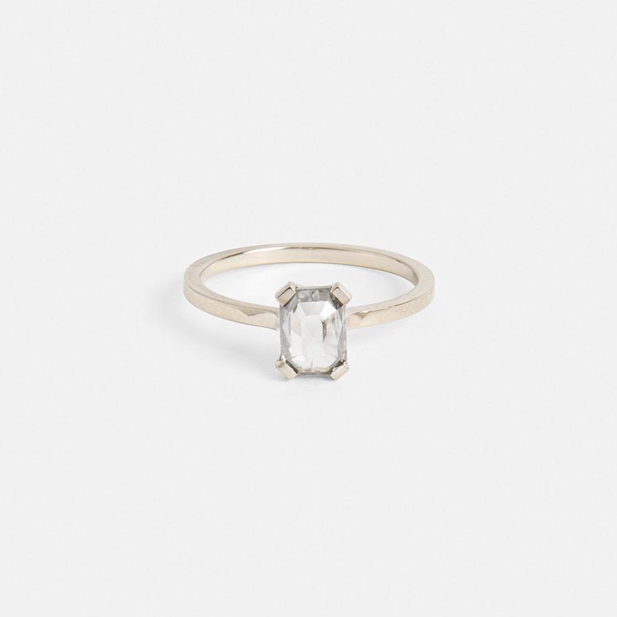 Unique Prong Set Engagement Ring 1ct emerald cut salt and pepper diamond in 14k white gold by SHW best fine jewelry stores in NYC nearby