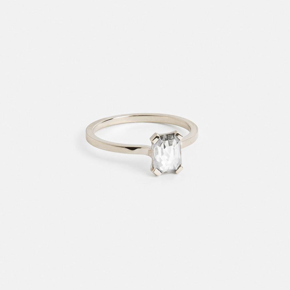 Unusual Stacking Flat Band engagement ring with natural mined canada salt and pepper diamonds in 14k white  gold by SHW fine jewelry NYC
