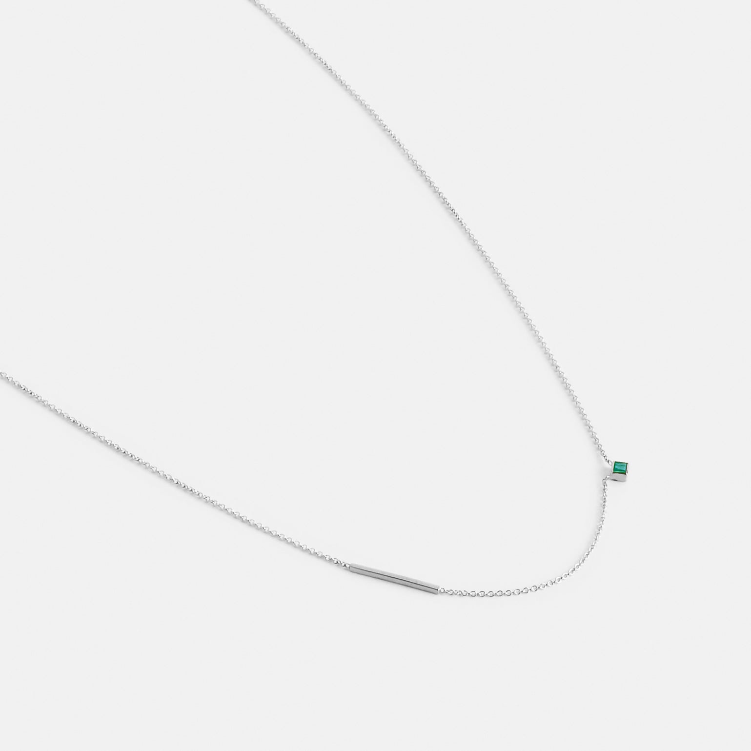 Inu Minimalist Necklace in 14k White Gold Set with Emerald By SHW Fine Jewelry New York City
