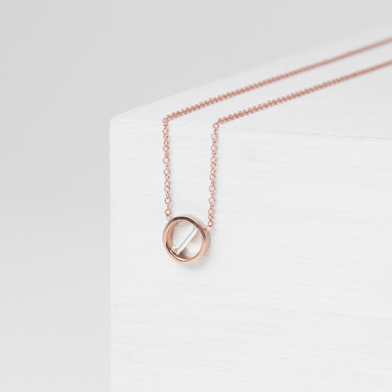 Lita Unique Necklace in 14k Rose Gold set with White Baguette Diamond By SHW Fine Jewelry NYC