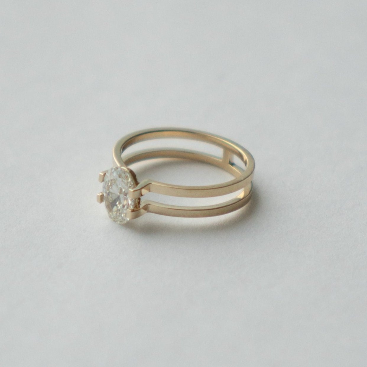 Amazing Double Band Prongs Engagement Ring with 1 ct lab north south oval diamond in 14k yellow gold by SHW cool fine jewelry store NYC