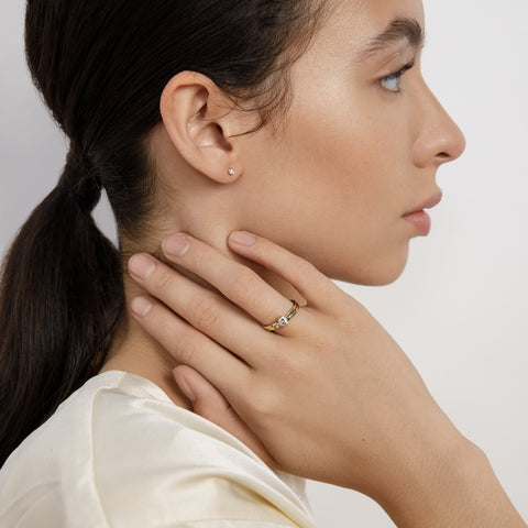 Mini Delicate Ema Ring in 14k Gold set with a 0.4ct round brilliant cut natural diamond By SHW Fine Jewelry NYC