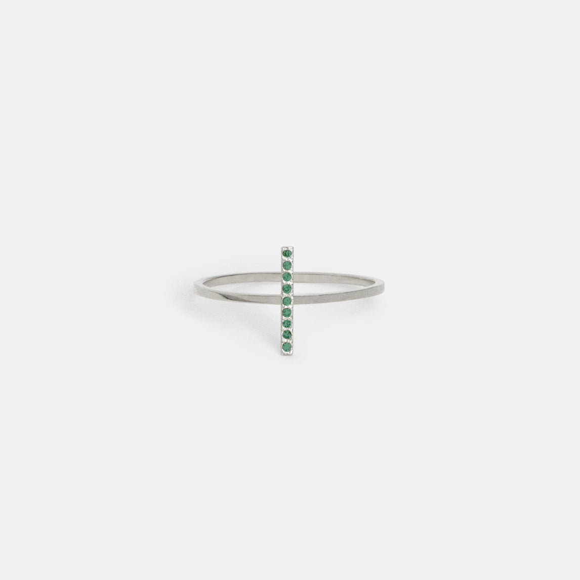 Steva Thin Ring in 14k White Gold set with Emeralds by SHW Fine Jewelry