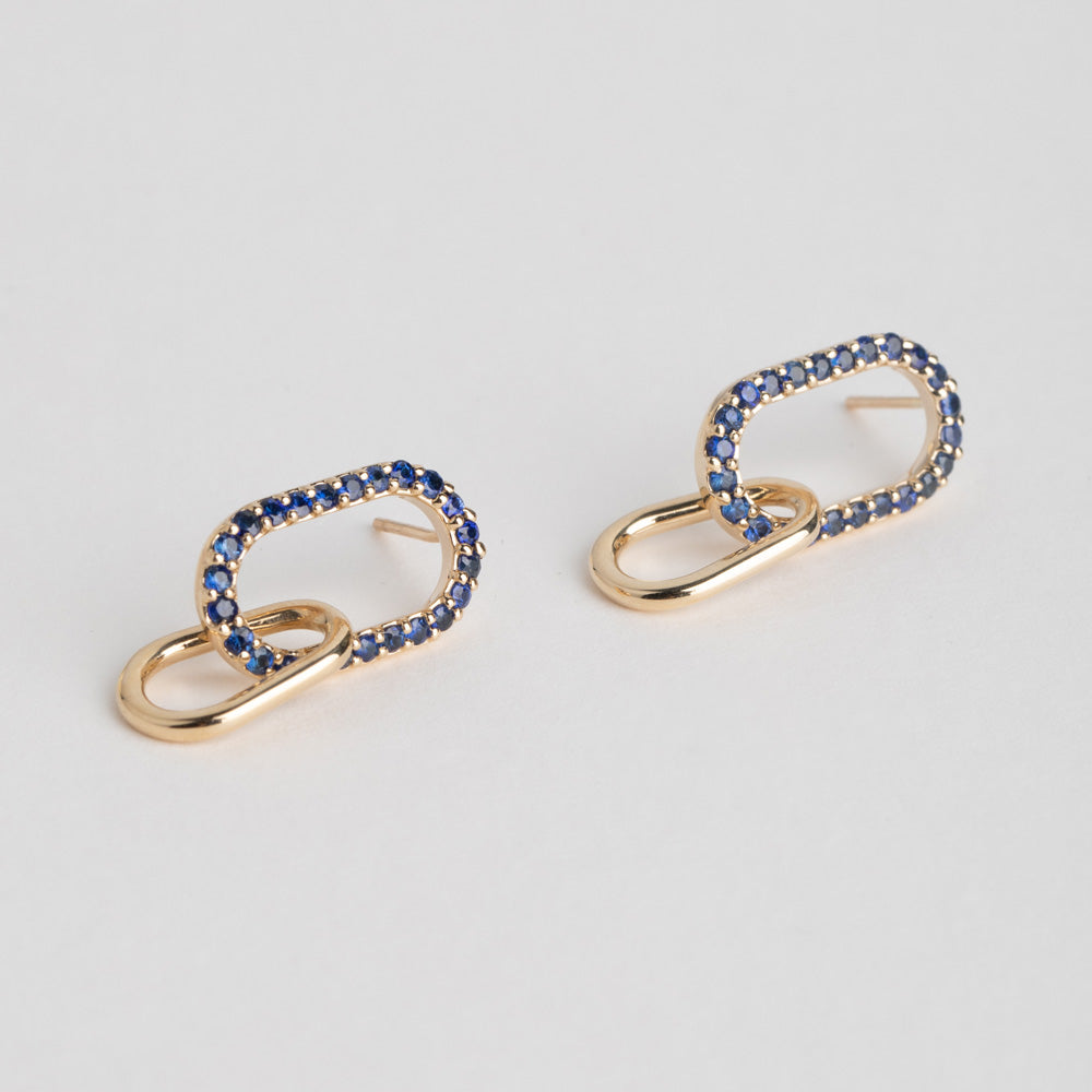 Sapphire dangle earrings with stud base modern cool design yellow white rose gold SHW Fine Jewelry NYC handmade
