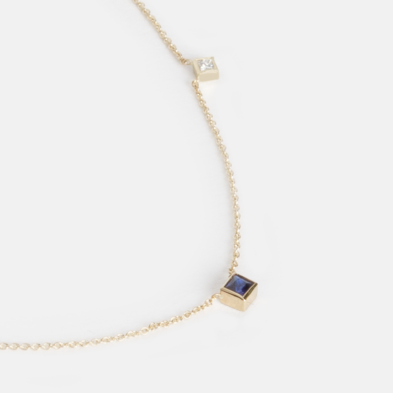 Asa Minimalist Necklace in 14k Gold set with Emerald, Sapphire, and White Diamond By SHW Fine Jewelry NYC
