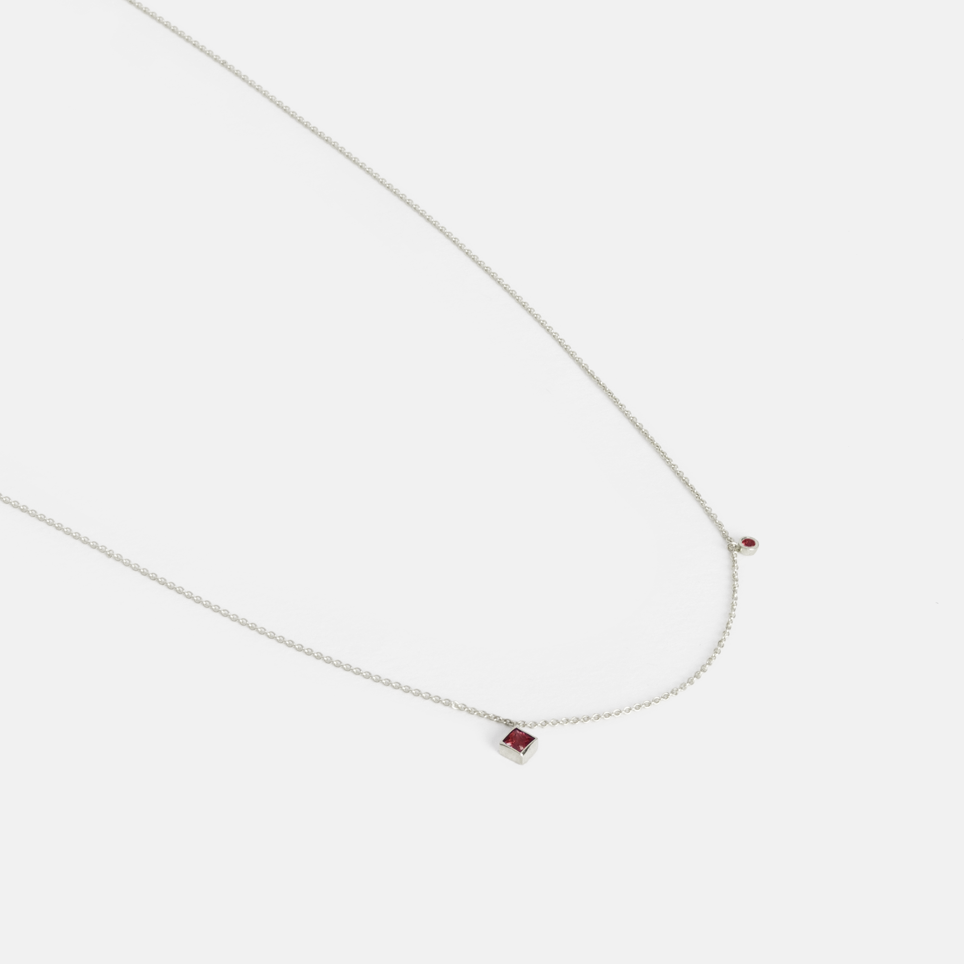  Ibi Thin Necklace in 14k White Gold set with Rubies By SHW Fine Jewelry NYC