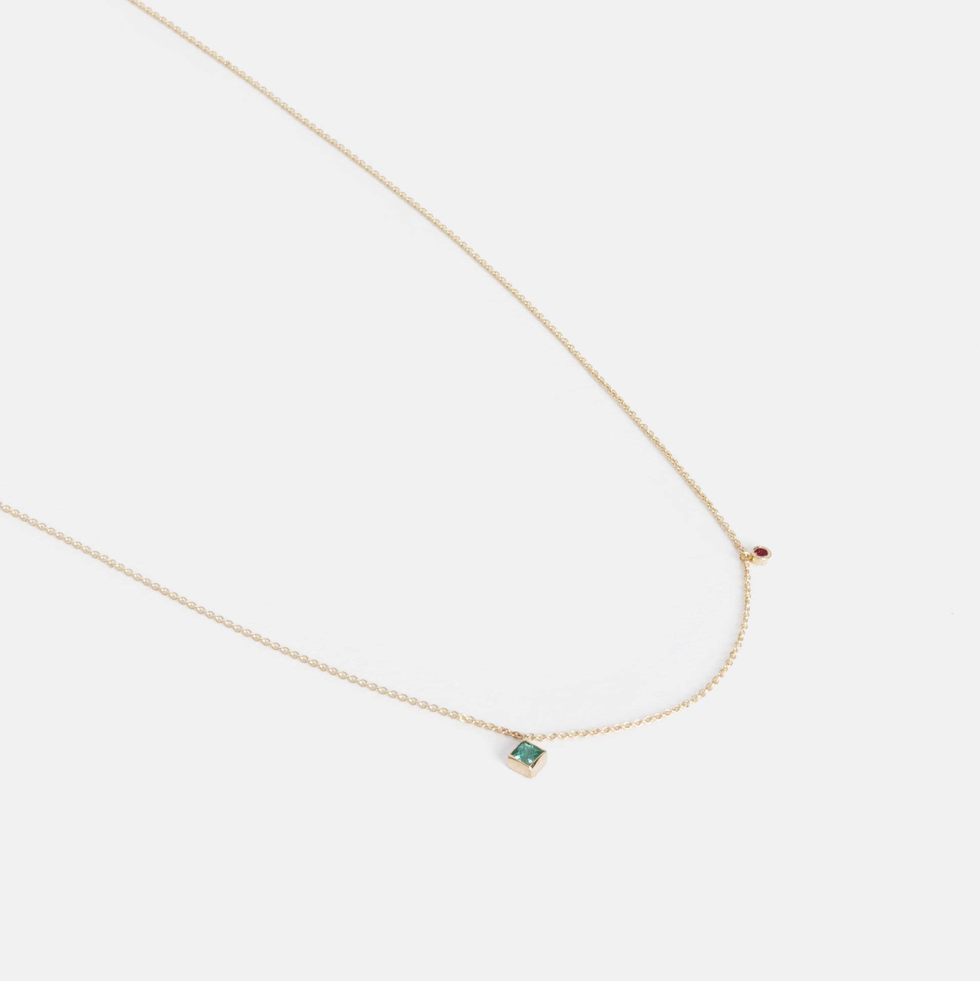 Ibi Delicate Necklace in 14k Gold set with Emerald and Ruby By SHW Fine Jewelry NYC