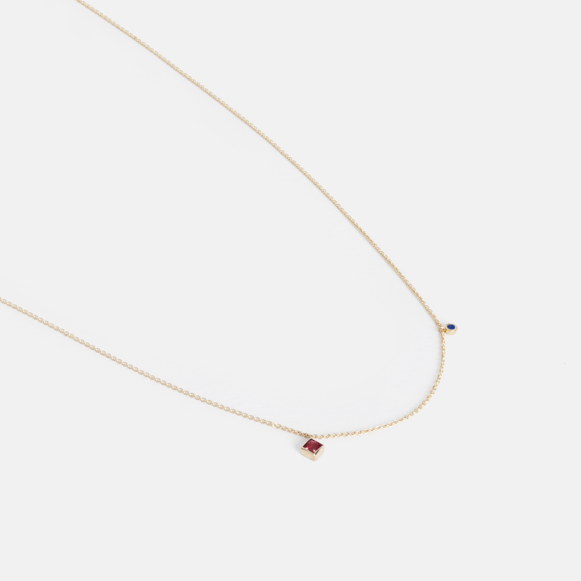 Ibi Delicate Necklace in 14k Gold set with Ruby and sapphire By SHW Fine Jewelry NYC