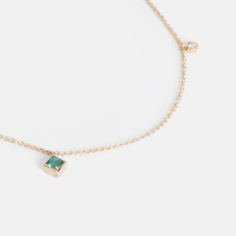 Ibi Designer Necklace in 14k Gold set with Emerald and White Diamond By SHW Fine Jewelry NYC