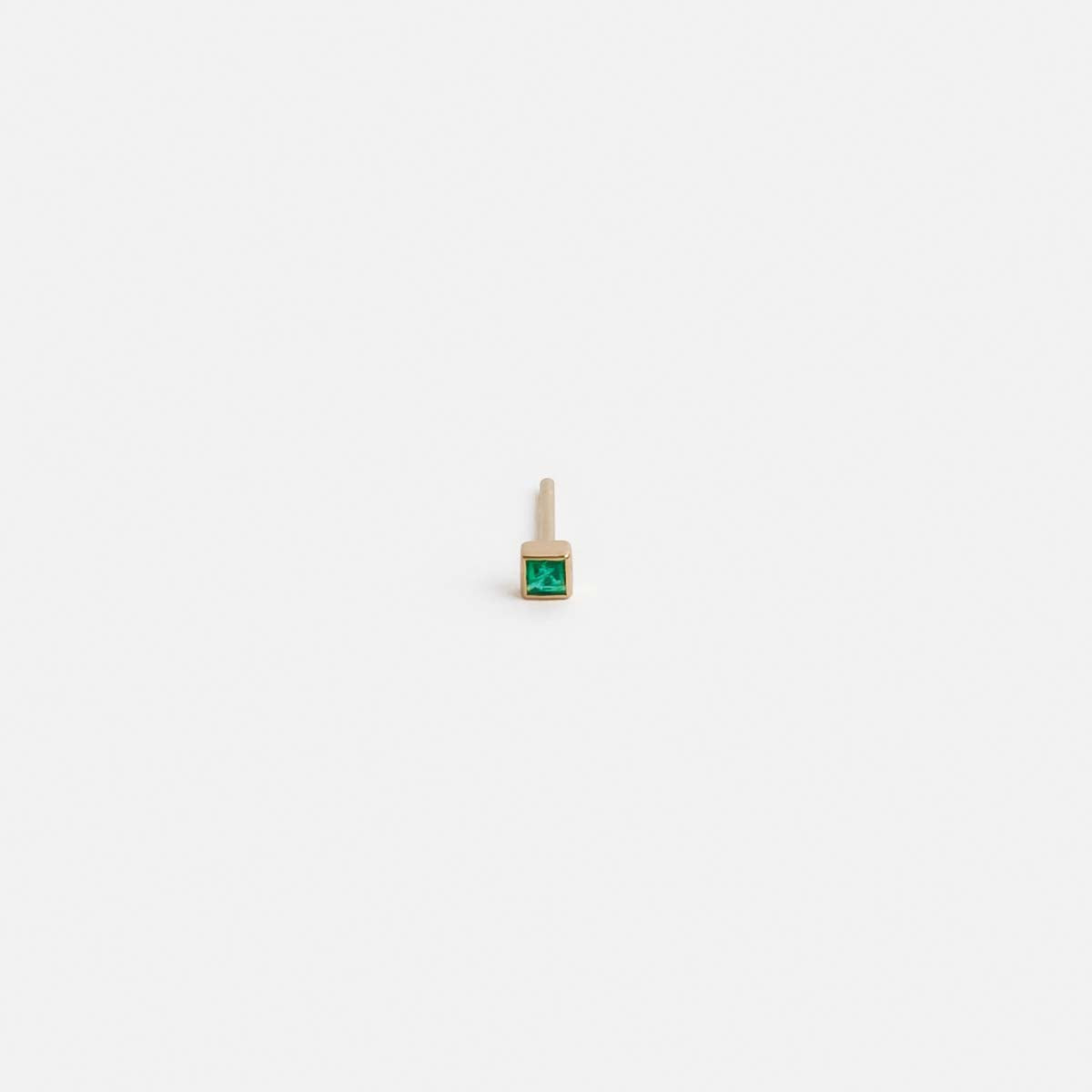 Small Plain Ona Bar Stud in 14k Gold set with Emerald By SHW Fine Jewelry New York City