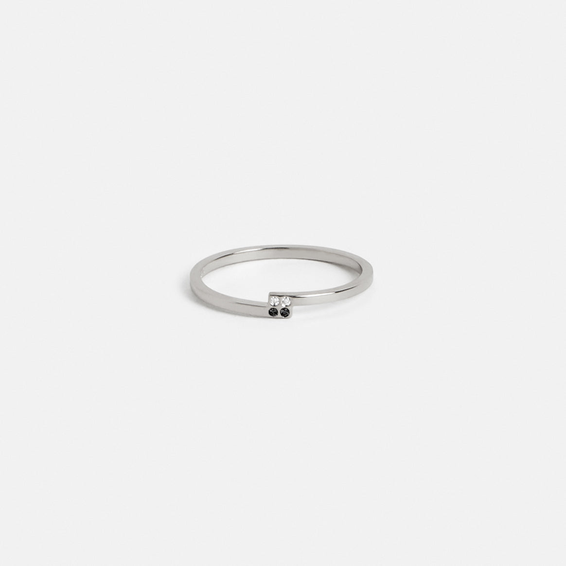 Nontraditional thin stackable ring with black and white diamond in solid 14 karat gold or silver by SHW coolest fine jewelry shop in NYC
