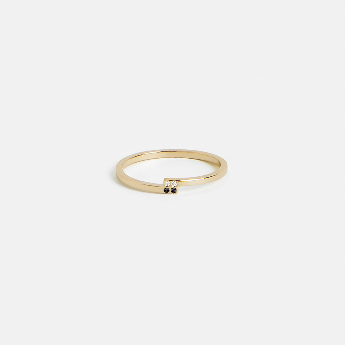 Unique thin ring for stacking with two natural diamonds in solid 14k yellow, white, rose gold or sterling silver by SHW cool jewelry store NYC