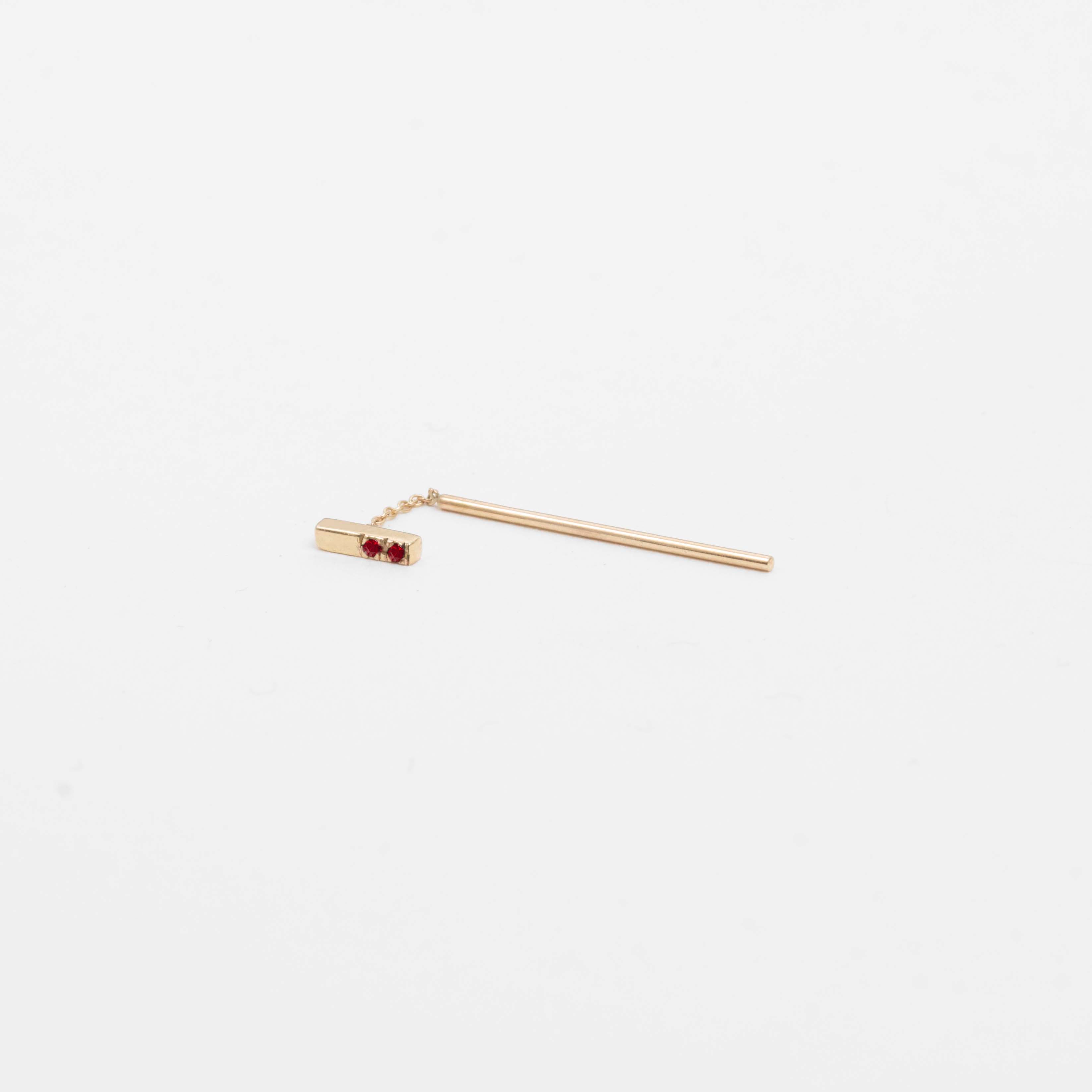 Olko Short Simple Pull Through Earring 14k Gold set with Ruby By SHW Fine Jewelry New York City