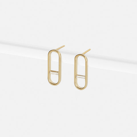 Yellow Gold: Ranga Designer Earrings in 14k Gold set with White Diamonds By SHW Fine Jewelry NYC
