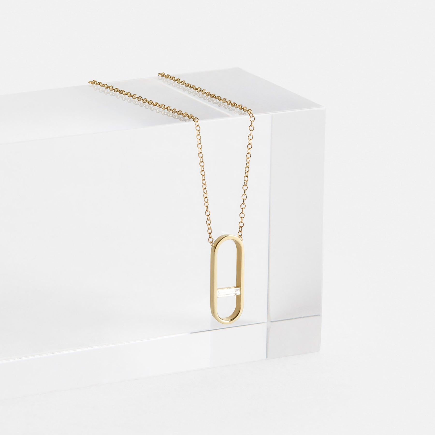 Ranga Non-Traditional Necklace in 14k Gold set with White Baguette Diamond By SHW Fine Jewelry NYC