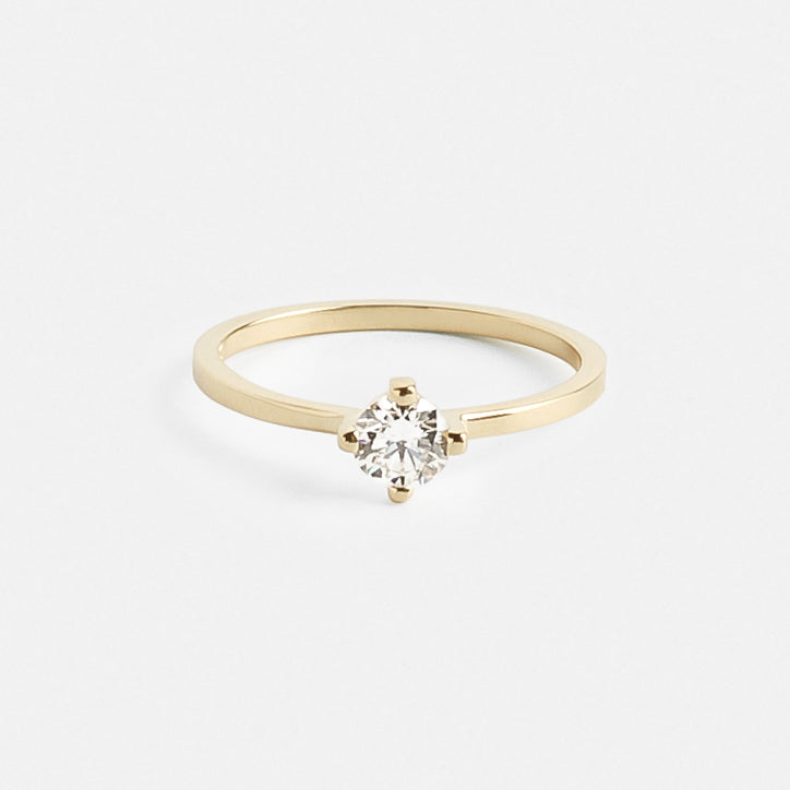 Mini Simple Ema Ring in 14k Gold set with a 0.4ct round brilliant cut natural diamond By SHW Fine Jewelry NYC
