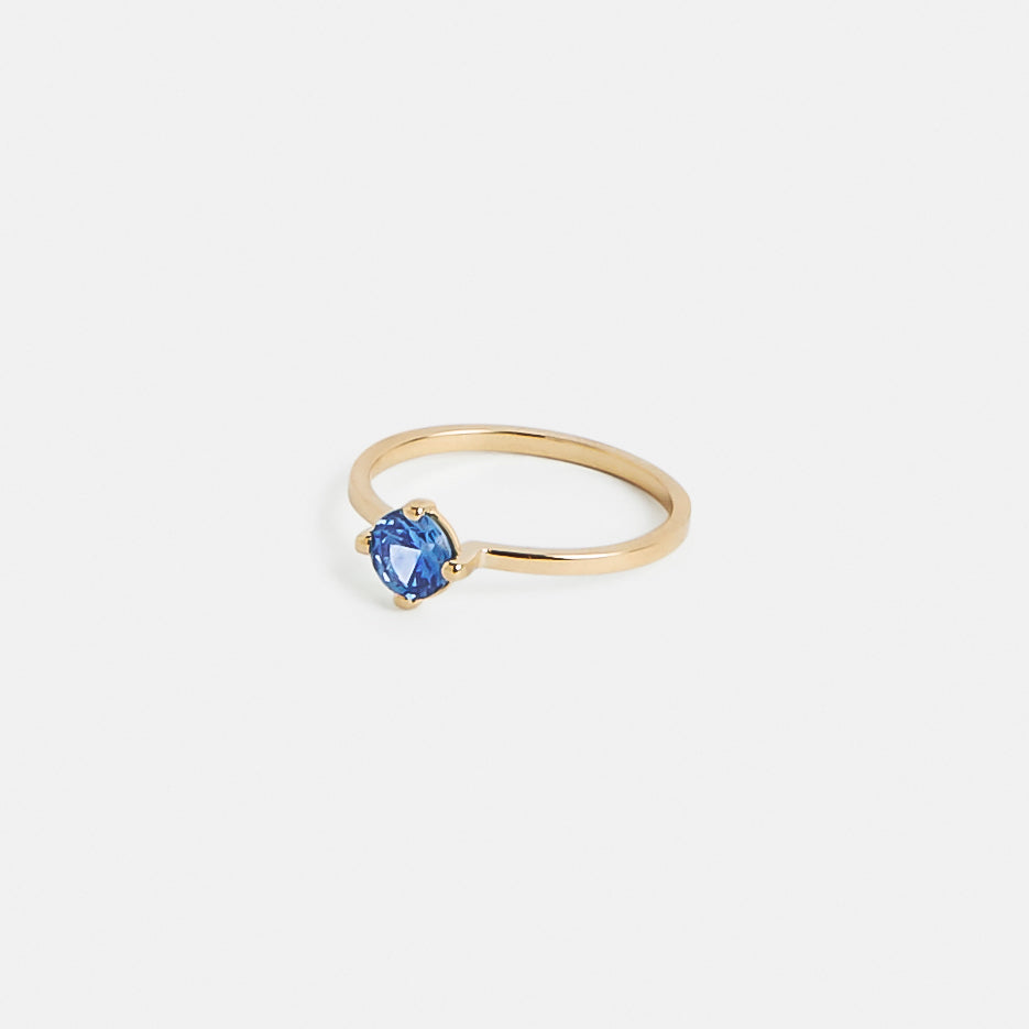 Vina Designer Ring in 14k Gold set with a 0.65ct blue round brilliant cut sapphire By SHW Fine Jewelry NYC