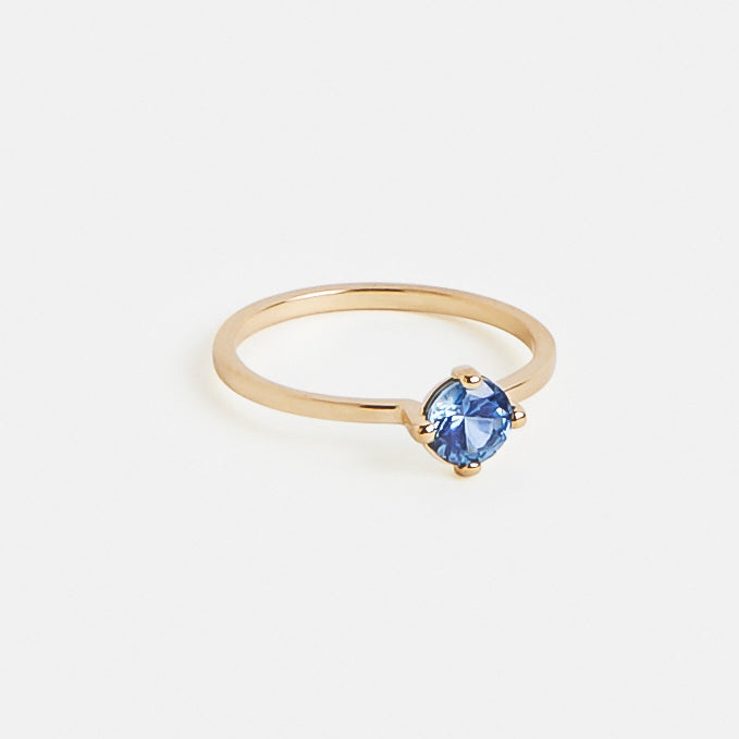 Vina Simple Ring in 14k Gold set with a 0.65ct blue round brilliant cut sapphire By SHW Fine Jewelry NYC